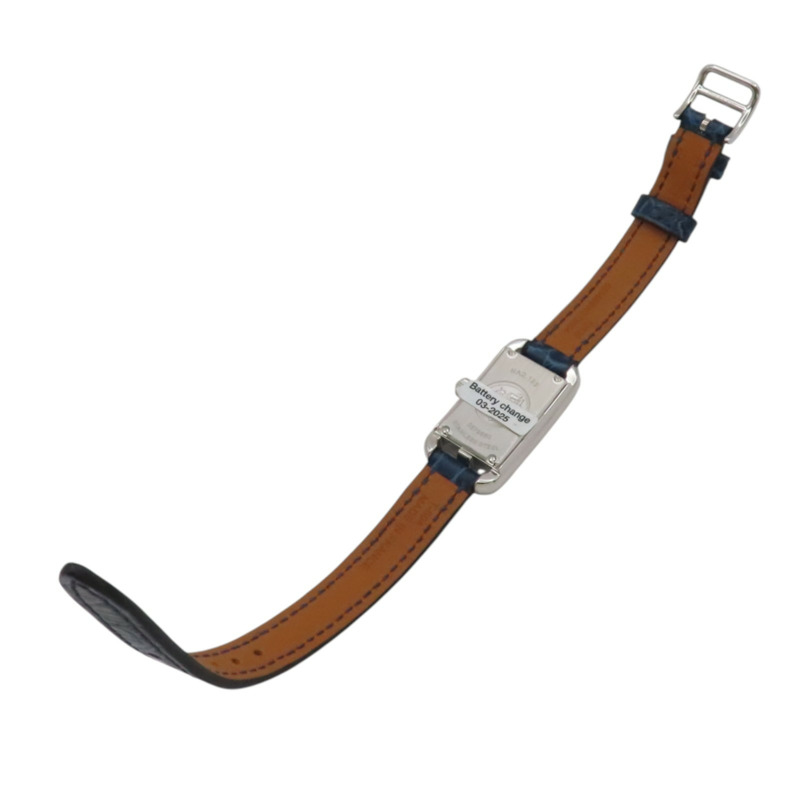 黑色錶盤 深藍色皮帶 不鏽鋼 鑽框 Nantucket 腕錶【HERMES 愛馬仕】 NA2.133-8