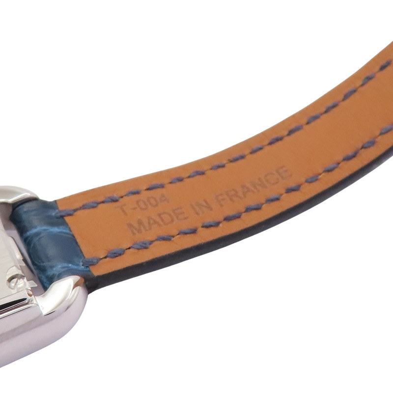 黑色錶盤 深藍色皮帶 不鏽鋼 鑽框 Nantucket 腕錶【HERMES 愛馬仕】 NA2.133-11