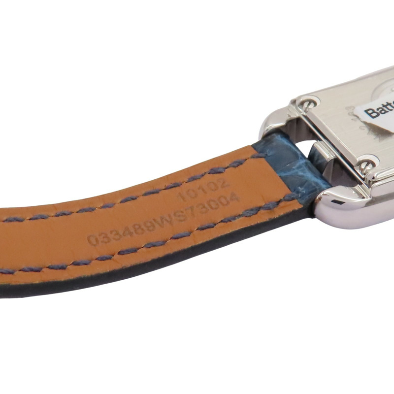 黑色錶盤 深藍色皮帶 不鏽鋼 鑽框 Nantucket 腕錶【HERMES 愛馬仕】 NA2.133-12