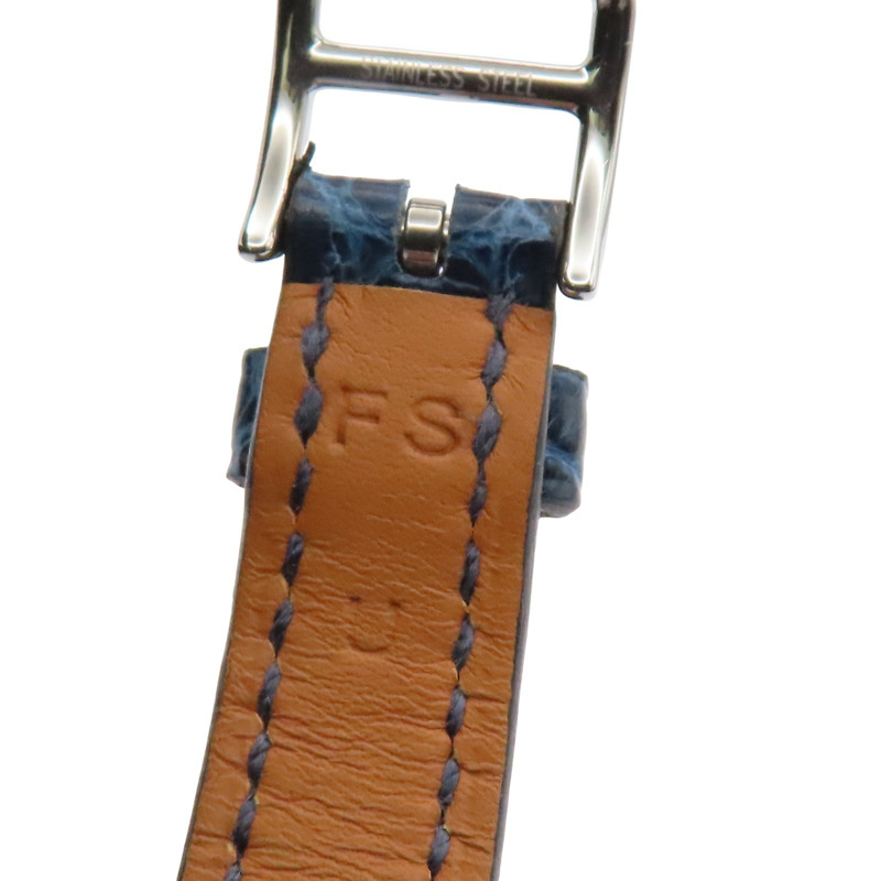 黑色錶盤 深藍色皮帶 不鏽鋼 鑽框 Nantucket 腕錶【HERMES 愛馬仕】 NA2.133-14