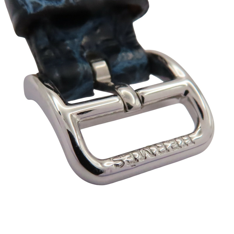 黑色錶盤 深藍色皮帶 不鏽鋼 鑽框 Nantucket 腕錶【HERMES 愛馬仕】 NA2.133-15