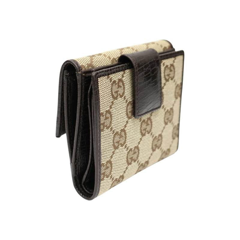 棕色 帆布 雙折短夾 銀扣 112533【GUCCI 古馳】 112533-1