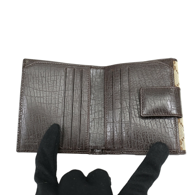 棕色 帆布 雙折短夾 銀扣 112533【GUCCI 古馳】 112533-2