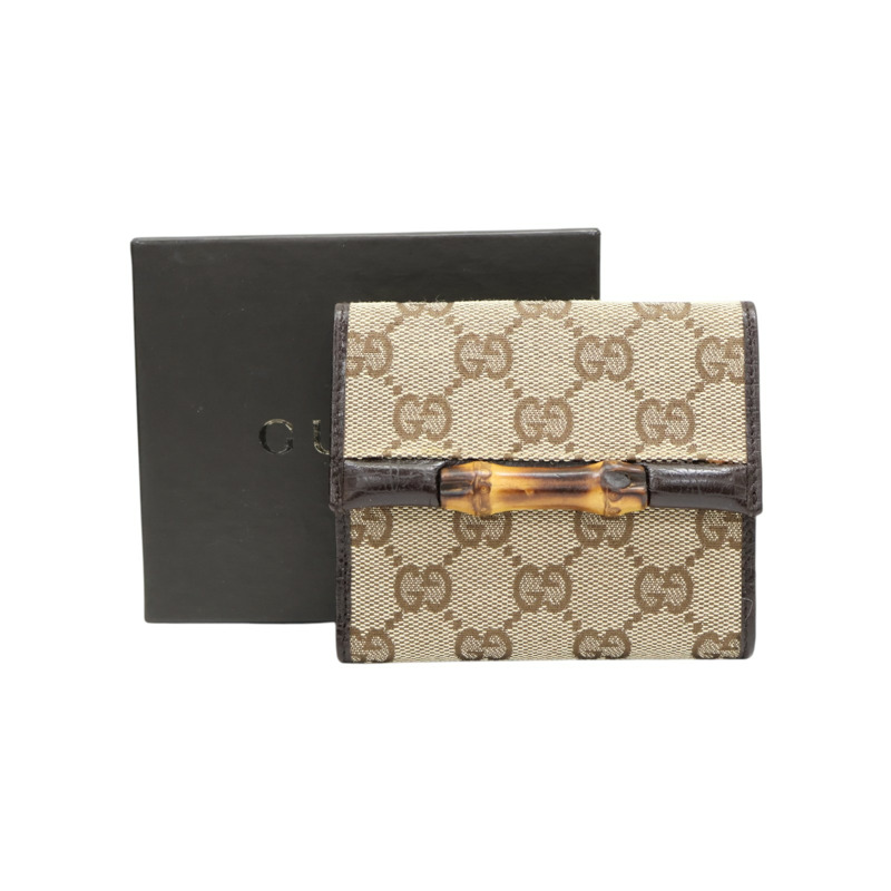 棕色 帆布 雙折短夾 銀扣 112533【GUCCI 古馳】 112533-8