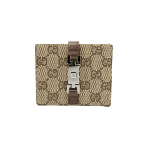 棕色 帆布 Jackie Compact 扣式短夾 05470【GUCCI 古馳】 05470