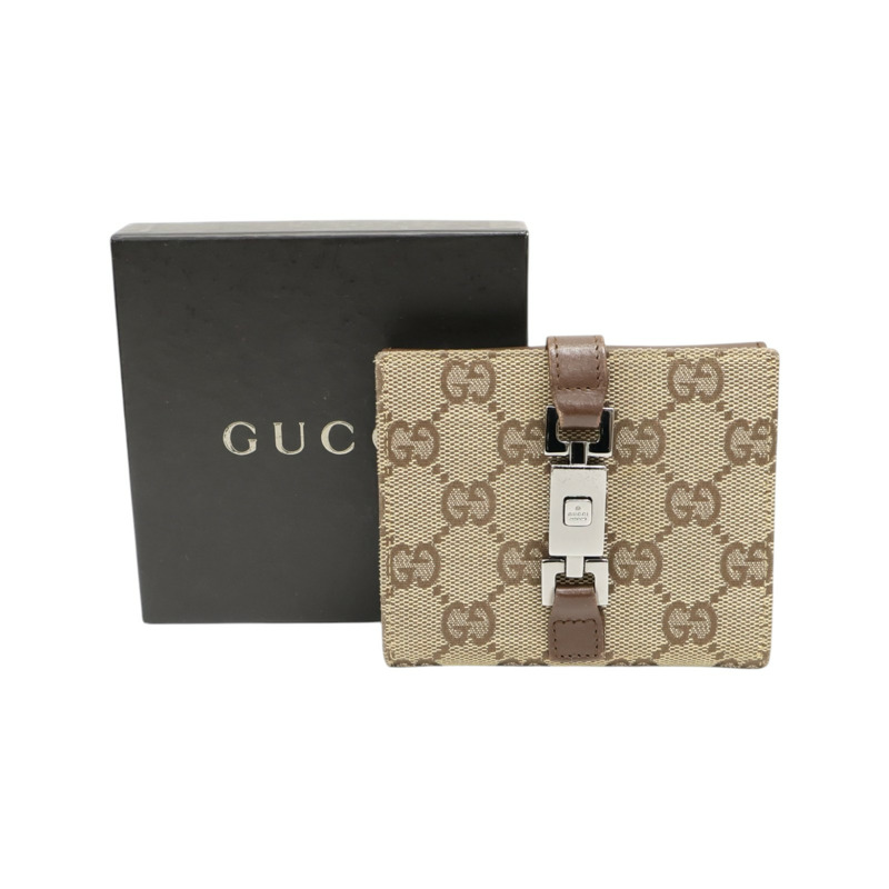 棕色 帆布 Jackie Compact 扣式短夾 05470【GUCCI 古馳】 05470-8