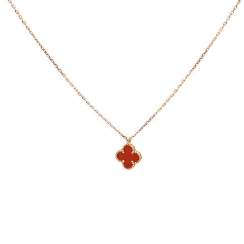 VAN CLEEF&ARPELS SweetAlhambra小號單花項鏈新扣18K玫瑰金/紅玉髓