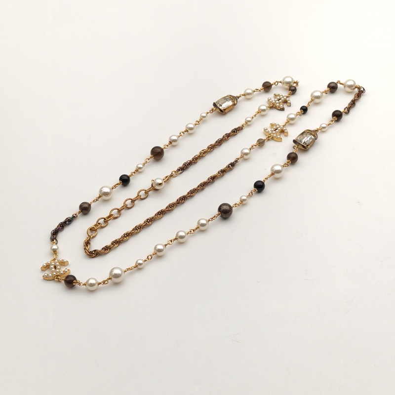 CHANEL 合金22A雙層珍珠雙C毛衣鏈-1