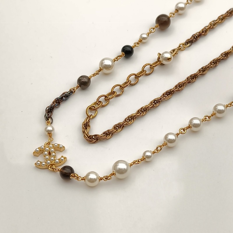 CHANEL 合金22A雙層珍珠雙C毛衣鏈-2