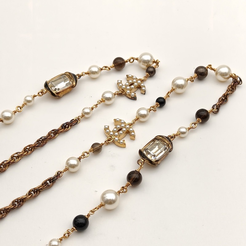 CHANEL 合金22A雙層珍珠雙C毛衣鏈-3