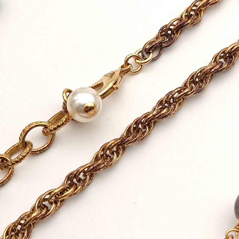 CHANEL 合金22A雙層珍珠雙C毛衣鏈-4