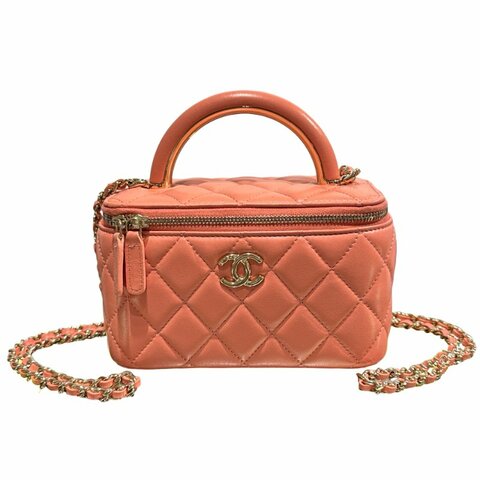 Used CHANEL Vanity Case Cross Body Bag Pink GHW