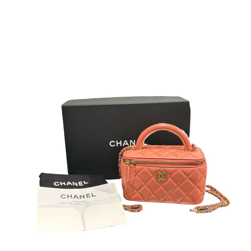 Used CHANEL Vanity Case Cross Body Bag Pink GHW-1