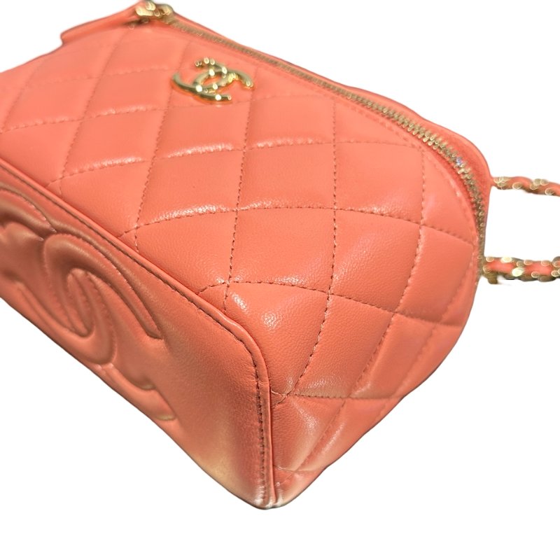 Used CHANEL Vanity Case Cross Body Bag Pink GHW-2