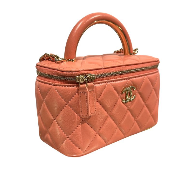 Used CHANEL Vanity Case Cross Body Bag Pink GHW-7