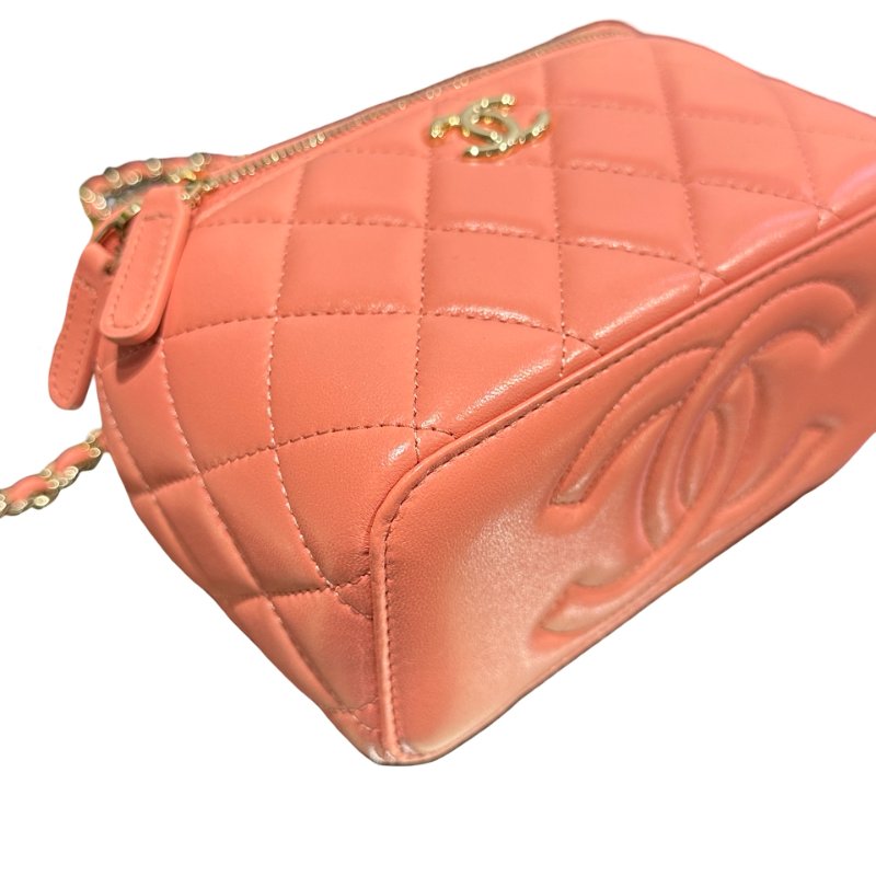 Used CHANEL Vanity Case Cross Body Bag Pink GHW-9