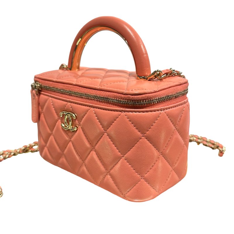 Used CHANEL Vanity Case Cross Body Bag Pink GHW-11