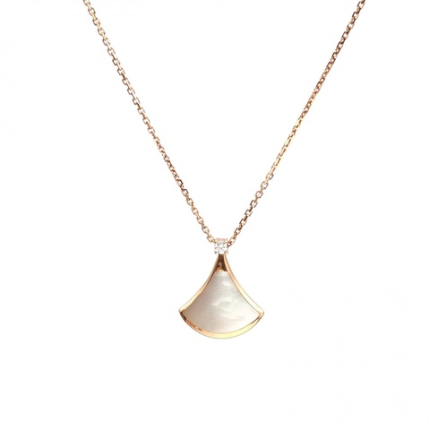 BVLGARI DIVASDREAM單鑽小扇子項鏈18K玫瑰金/鑽石/白貝母