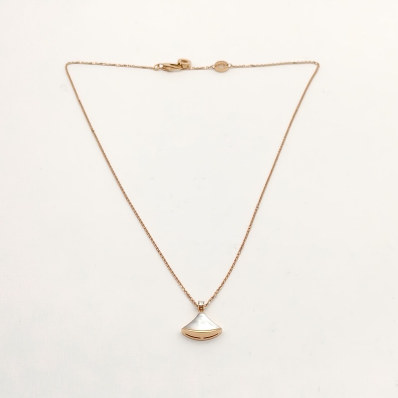 BVLGARI DIVASDREAM單鑽小扇子項鏈18K玫瑰金/鑽石/白貝母-4