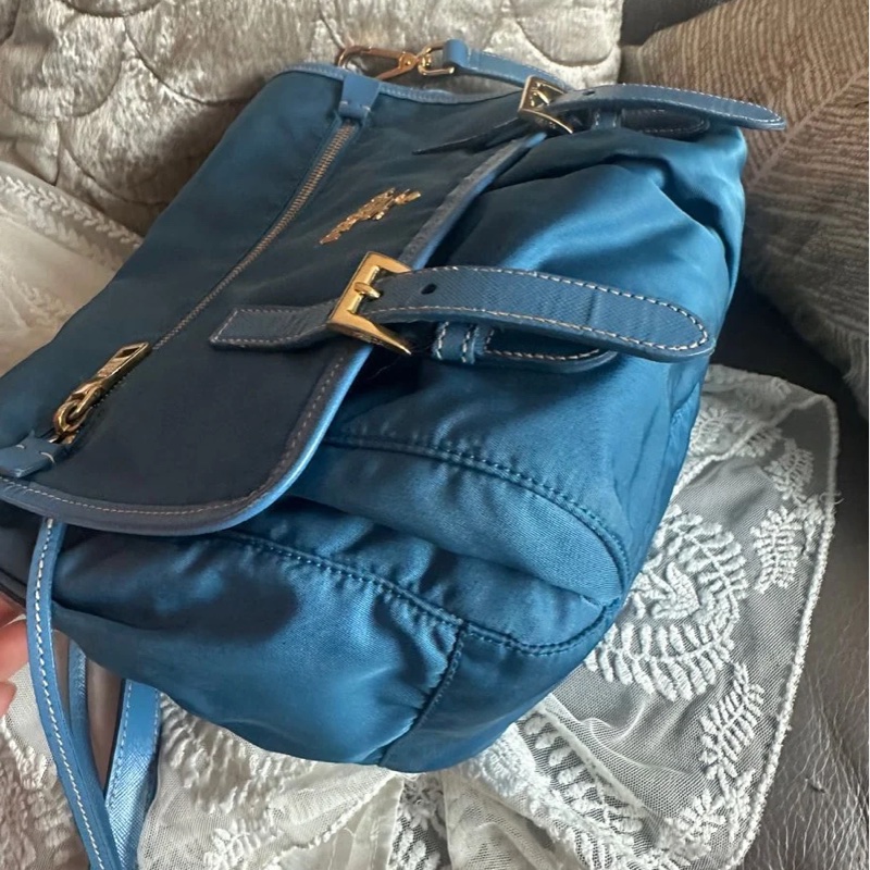 普拉達  郵差包 托特包 手提包 通勤包 腋下包 斜背包 蒂芬妮藍 灰色皮革 大象灰 側背包 斜挎包 斜背包 褶皺鏈條包 Prada tiffany blue Tessuto Saffiano-Trim Crossbody Bag/bag / messenger bag-18