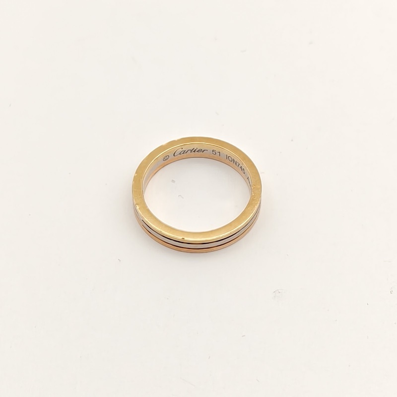 CARTIER TRINITY三環三色戒指18K黃金/18K白金/18K玫瑰金51-1