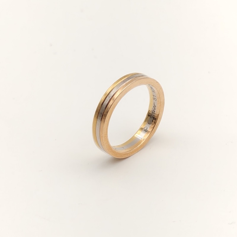 CARTIER TRINITY三環三色戒指18K黃金/18K白金/18K玫瑰金51-3