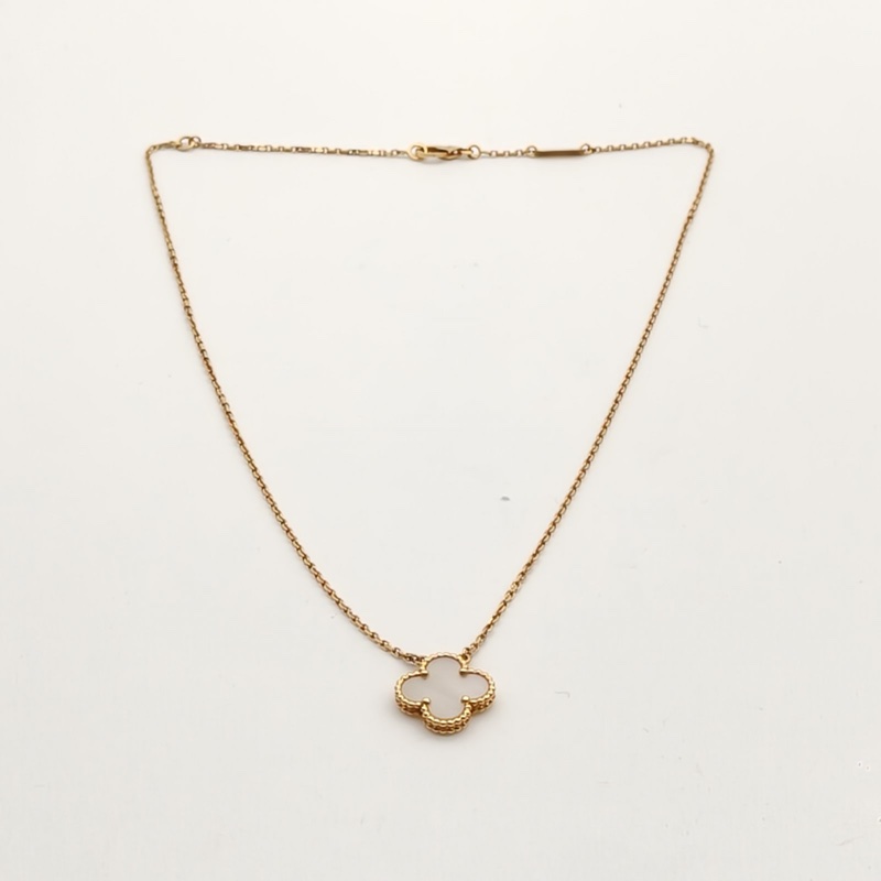 VAN CLEEF&ARPELS VintageAlhambra中號單花項鏈新扣18K黃金/白貝母-4