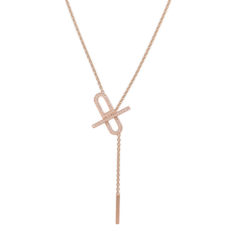 HERMES 18K玫瑰金Chaine d'ancre Necklace鑽石項鍊-0