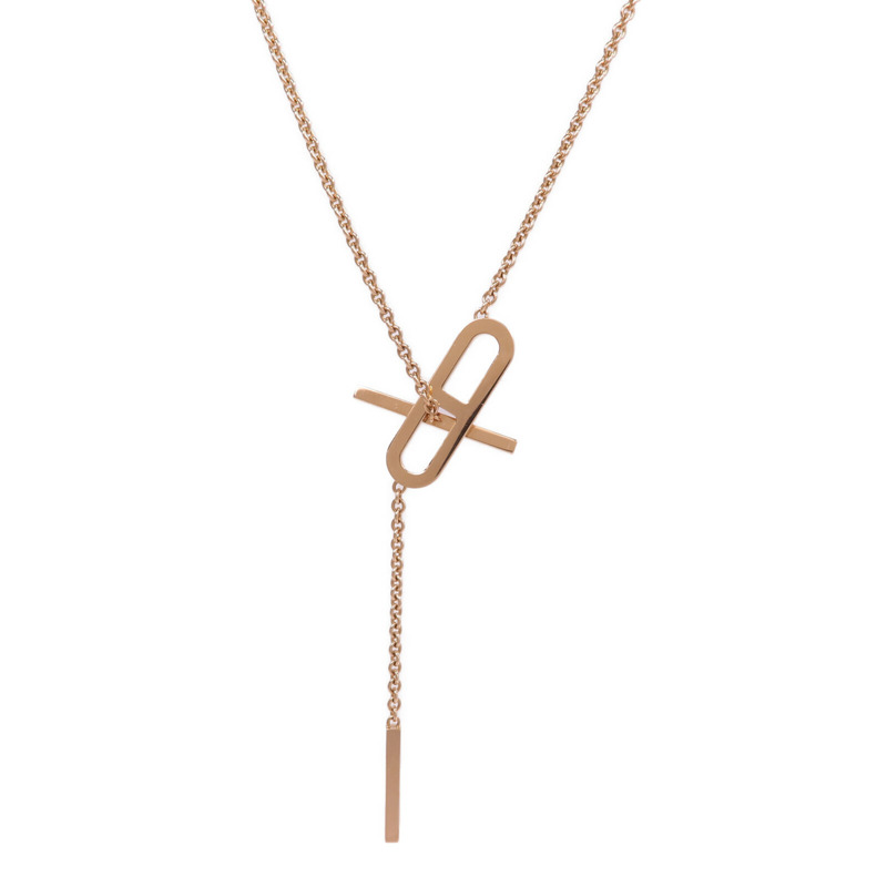 HERMES 18K玫瑰金Chaine d'ancre Necklace鑽石項鍊-1