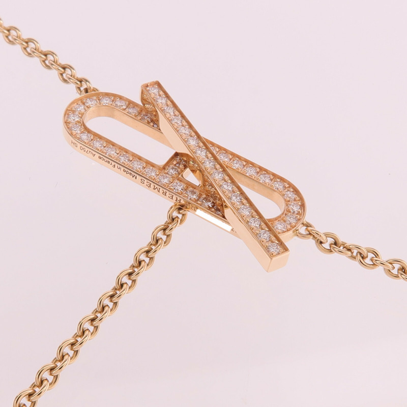 HERMES 18K玫瑰金Chaine d'ancre Necklace鑽石項鍊-4