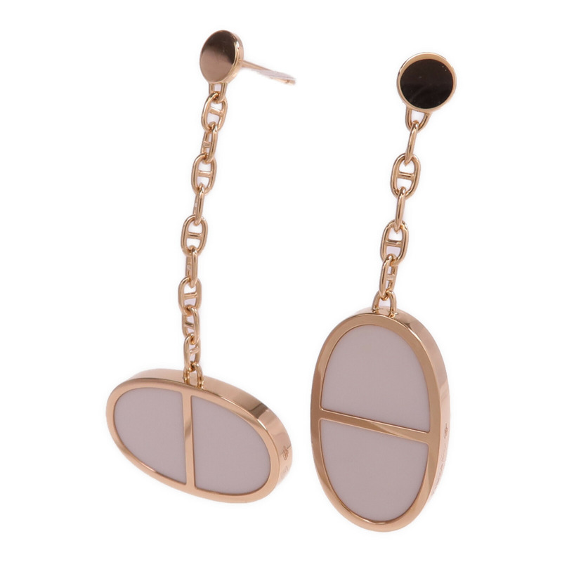 HERMES 18K玫瑰金/陶瓷Chaine d'ancre Verso Earrings耳環-1