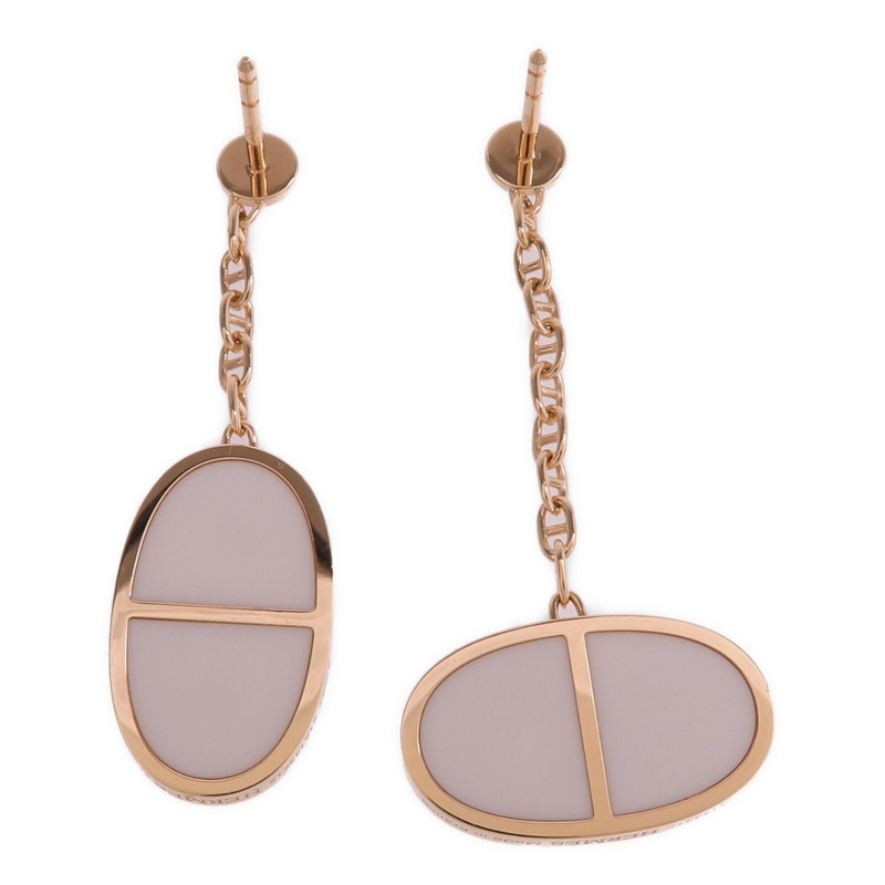 HERMES 18K玫瑰金/陶瓷Chaine d'ancre Verso Earrings耳環-2