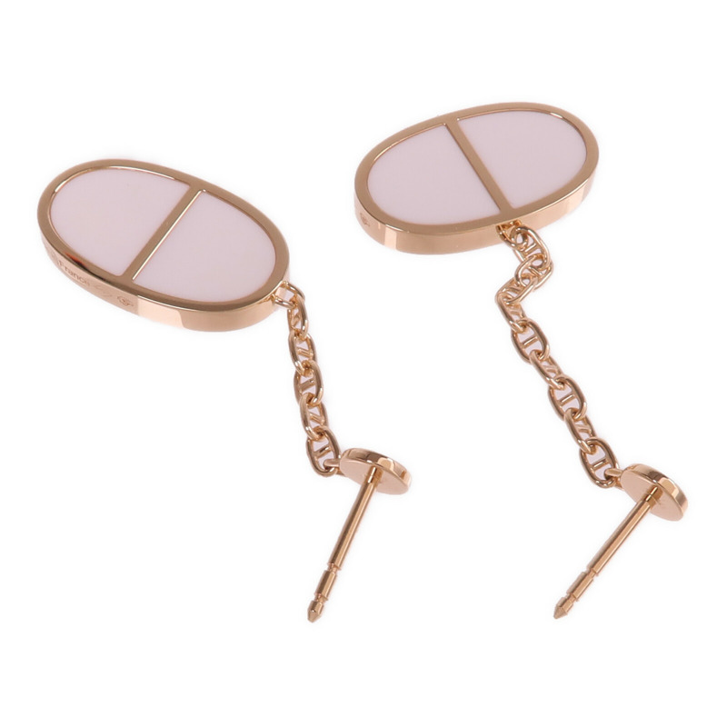 HERMES 18K玫瑰金/陶瓷Chaine d'ancre Verso Earrings耳環-3