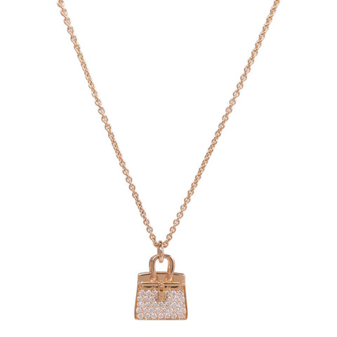 HERMES 18K玫瑰金Amulettes Birkin Pendant鑽石項鍊