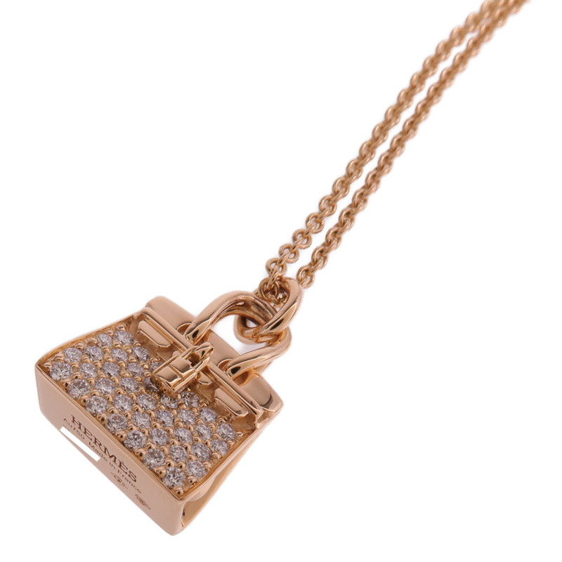 HERMES 18K玫瑰金Amulettes Birkin Pendant鑽石項鍊-2
