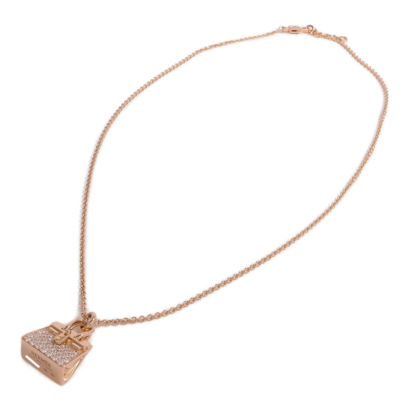 HERMES 18K玫瑰金Amulettes Birkin Pendant鑽石項鍊-3