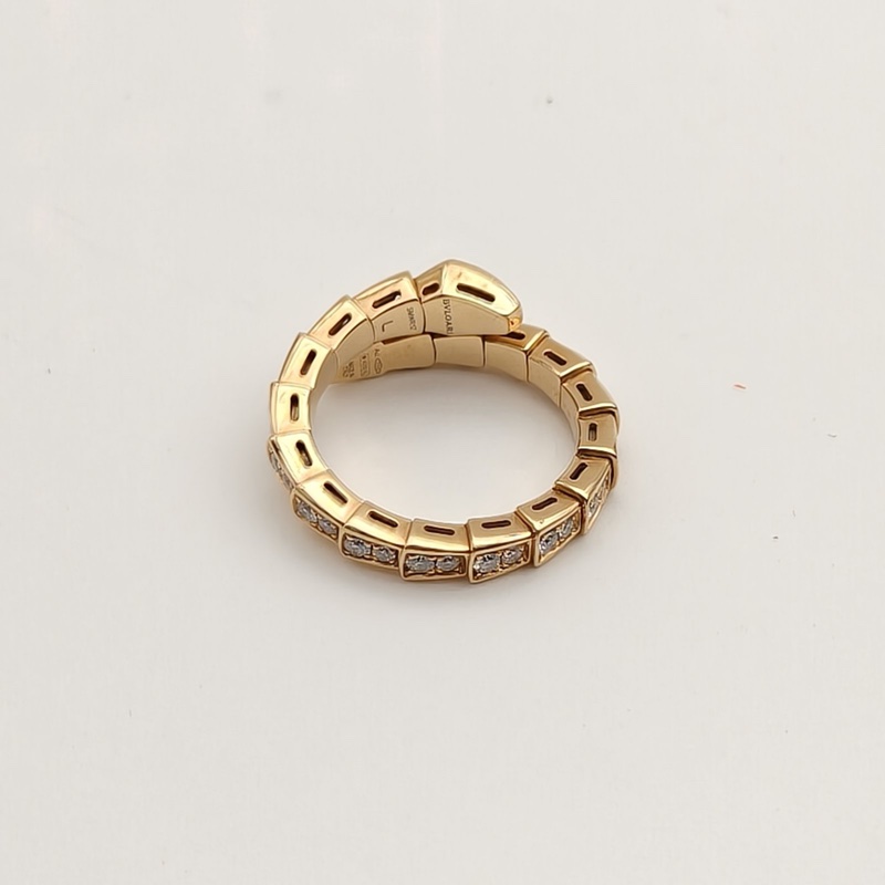 BVLGARI Serpenti滿鑽窄版單排鑽蛇形戒指18K黃金/鑽石L-3