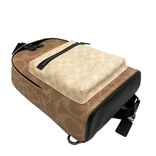 【COACH】前拉鏈男款單肩胸前斜背包(焦糖/米白)-3