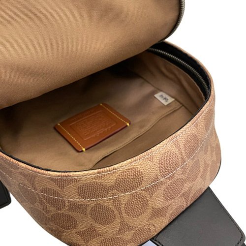 【COACH】前拉鏈男款單肩胸前斜背包(焦糖/米白)-4