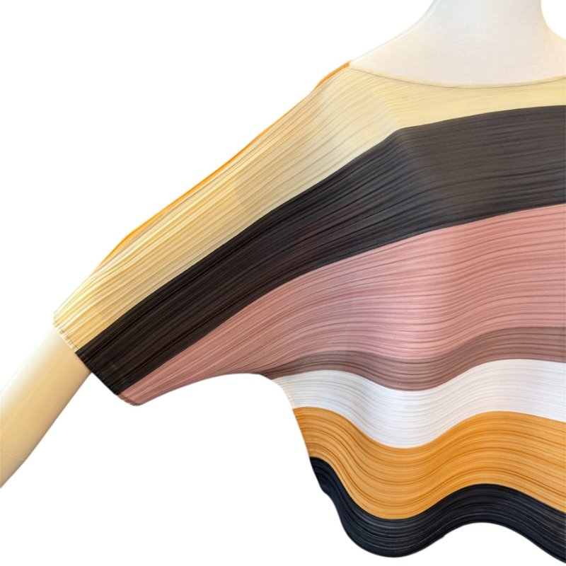 PLEATS PLEASE拚色橫條燈籠上衣-2