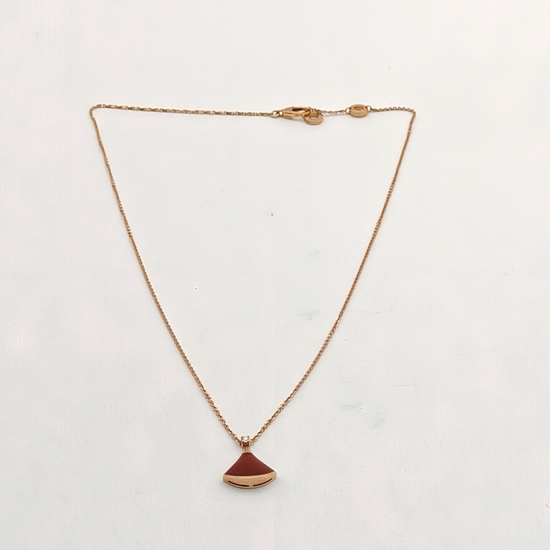 BVLGARI DIVASDREAM紅玉髓單鑽小扇子項鏈18K玫瑰金/鑽石-3