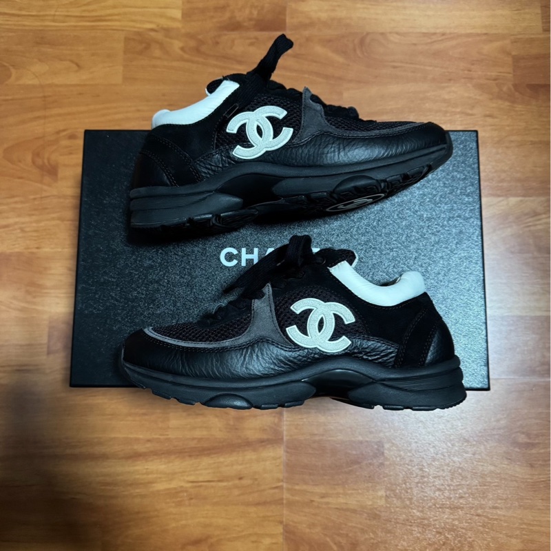 Chanel正品熊貓鞋香奈兒低幫徽標運動鞋 女款 黑白 36碼-1