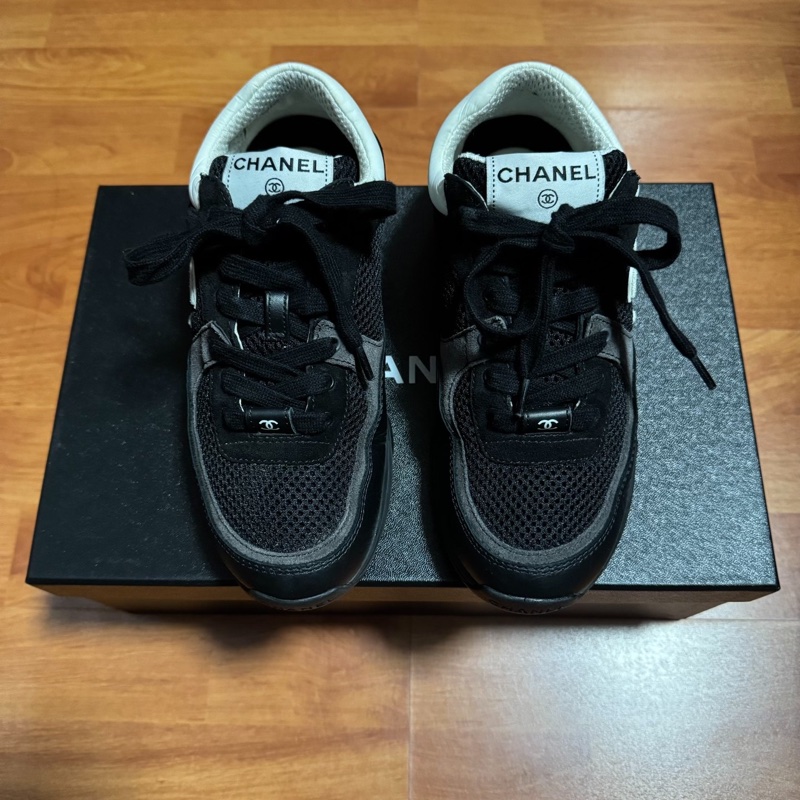 Chanel正品熊貓鞋香奈兒低幫徽標運動鞋 女款 黑白 36碼-3