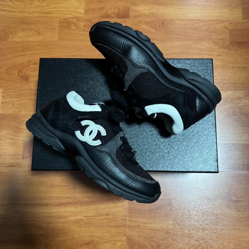 Chanel正品熊貓鞋香奈兒低幫徽標運動鞋 女款 黑白 36碼-8