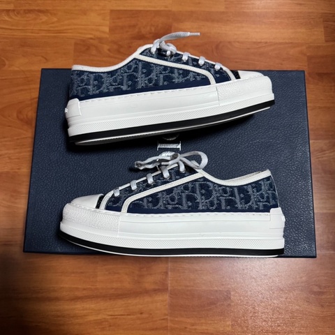 Dior迪奧Walk'n'厚底鞋 滿印刺繡低幫板鞋 藍色 36.5碼