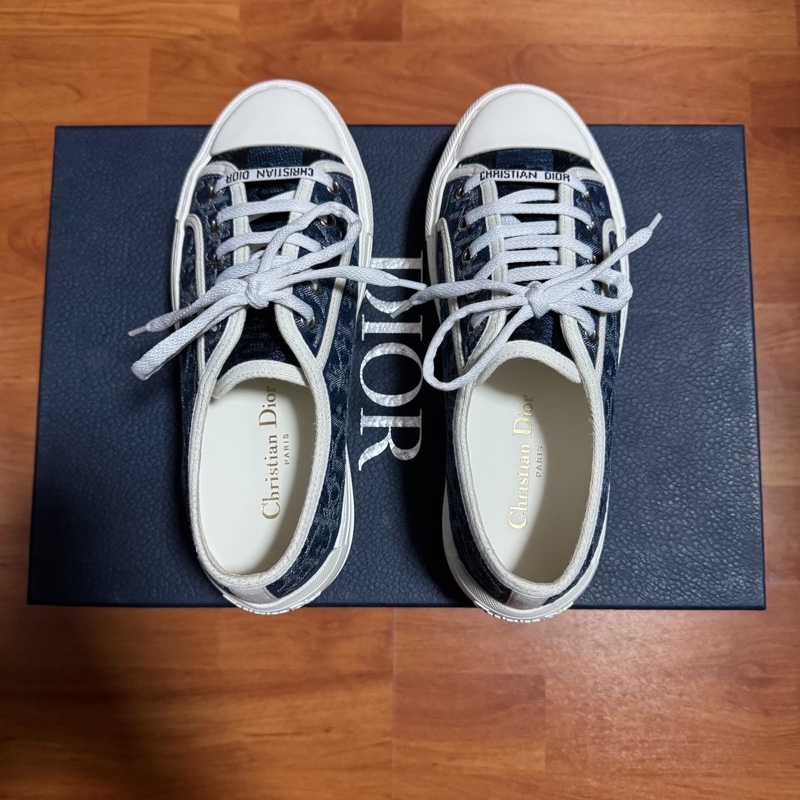 Dior迪奧Walk'n'厚底鞋 滿印刺繡低幫板鞋 藍色 36.5碼-3