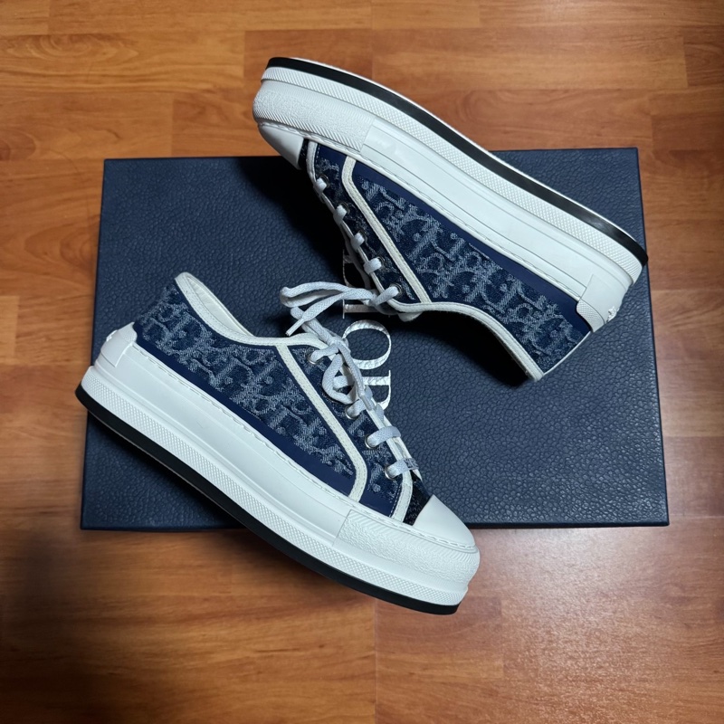 Dior迪奧Walk'n'厚底鞋 滿印刺繡低幫板鞋 藍色 36.5碼-7