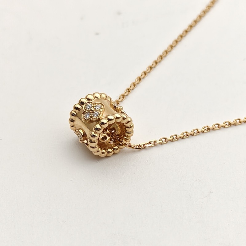 VAN CLEEF&ARPELS PerléeClovers萬花筒鑲鑽項鏈18K黃金/鑽石-2