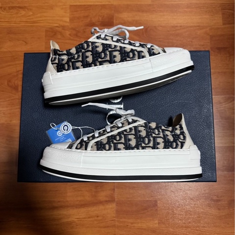 Dior厚底鞋迪奧Walk'n'CD滿印刺繡印花板鞋 深藍 38碼