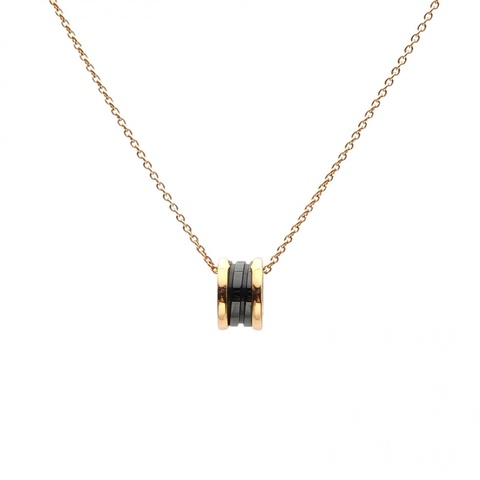 BVLGARI B.ZERO1彈簧項鏈三環扣18K玫瑰金/黑陶瓷